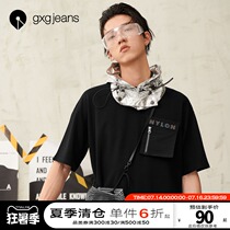 gxgjeans mens summer nylon joint item personality pocket youth black short t casual round neck short sleeve T-shirt men