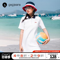 gxgjeans womens summer dress short-sleeved casual POLO collar temperament contrast color printed short skirt womens tide