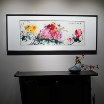 New Chinese style spring color full garden peony embroidery Su embroidery sofa background wall TV Wall bedroom living room decoration painting