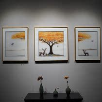 Triple embroidery golden tree sofa background wall decoration painting pure hand when accompanied by high-end commercial egg nest living