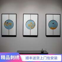 New Chinese style living room sofa background wall bedroom study flowers and birds pure handmade boutique Su embroidery finished hanging painting