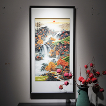 China Wind Atmospheric Vertical Version Landscape Pure Handmade Su Embroidered Embroidery Painting Xuanguan Aisle Veranda Finished Living Room Decoration Painting