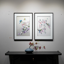 New Chinese style Magnolia bird picture pure hand-made Su embroidery embroidery finished product with frame double sofa living room decoration painting