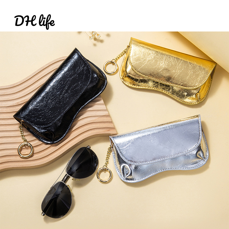 Dh Genuine Leather Eyeglass Case Burst Pattern Cowhide Eyewear Bag Niche Design Sunglasses Storage Bag Exquisite Sunglasses Case