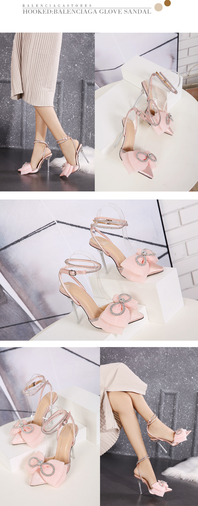 rhinestone bow pointed toe high heeled sandals NSGXL117068