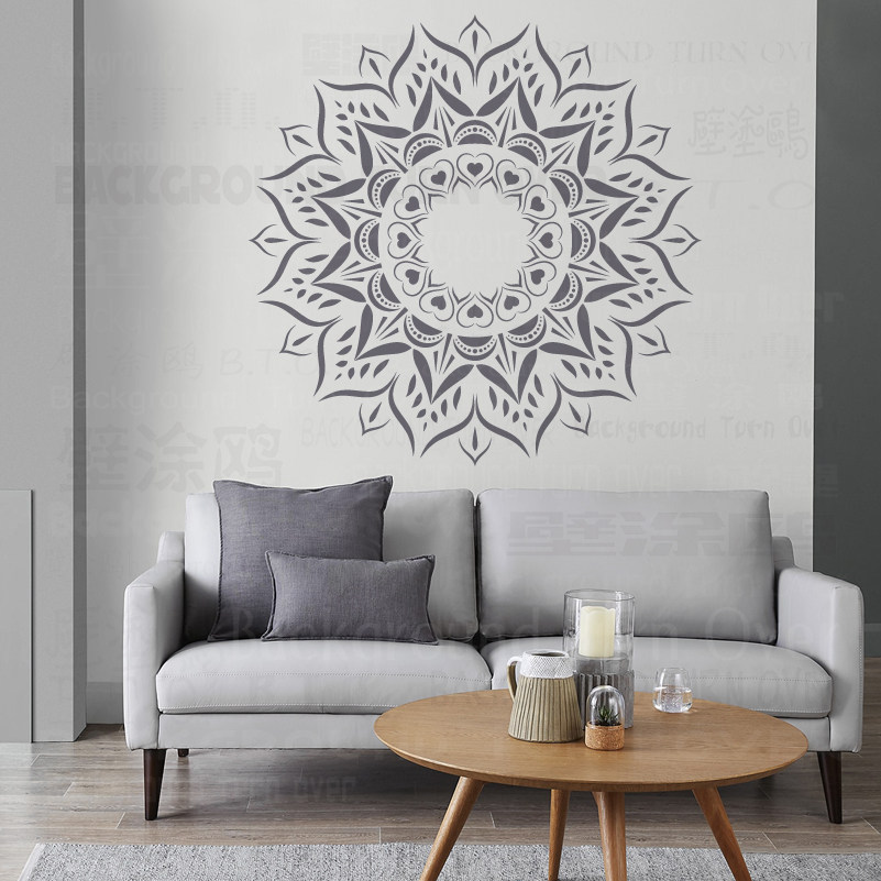 BackgroundTurnOver Stencil Rotondo Per Pareti – Motivo Mandala 50 Cm – Riusabile Per Mobili, Pavimenti E Decorazioni Fai-da-te