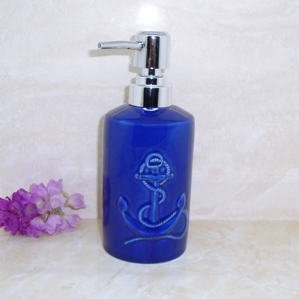 Ceramic hand sanitizer bottle creative dark blue sailing lotion sub-bottling shampoo bath soap dispenser c