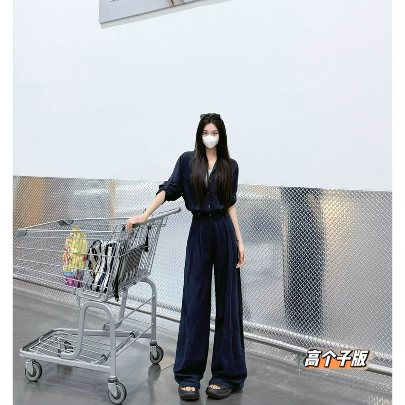 Women's Long Pants for Early Autumn, New Cotton-Linen Texture, High-End Minimalist Style, Waist-Tie Wide-Leg Jumpsuit