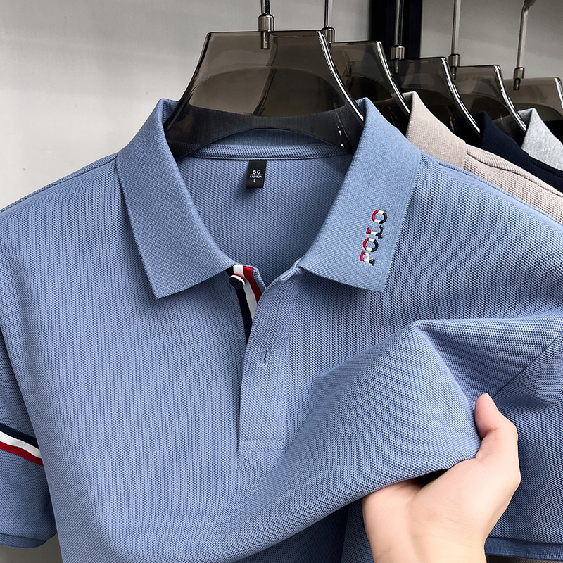 American Tommy Solid Color Summer Men's Short-Sleeve T-Shirt Pure Cotton Polo Shirt for Young and Middle-Aged, Luxury Casual Top