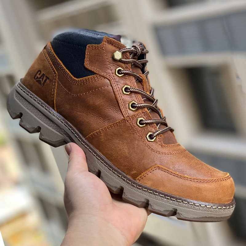 Cat Men's Shoes High-Top Work Shoes Thick Soft Sole Lightweight Cowhide Waterproof Martin Boots Autumn and Winter Outdoor Casual Shoes Short Boots
