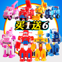 New Audi double diamond Super Flying Man deformation robot Le Dioduo little love bag Sheriff childrens toy set