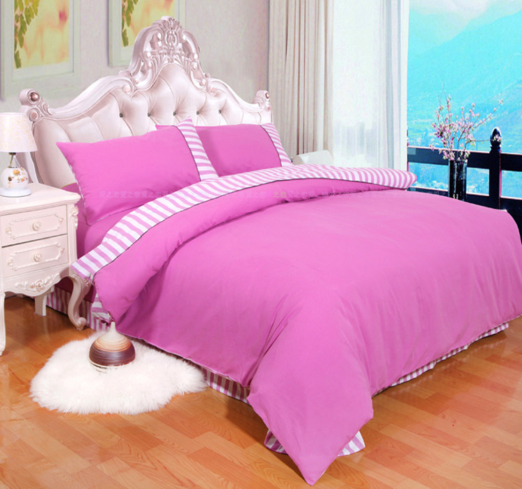 Pure cotton old coarse cloth four pieces of cover European version thickened encryption minimalist pure color four sets AB version Bed Bedding 1 8 m