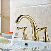All copper gold European split Jade washbasin faucet three-hole three-piece set