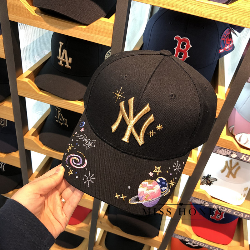 Hàn Quốc MLB quầy mua chính hãng 18 năm mới hành tinh thêu mũ bóng chày nam giới và phụ nữ với cùng một đoạn 	gậy bóng chày nhựa	