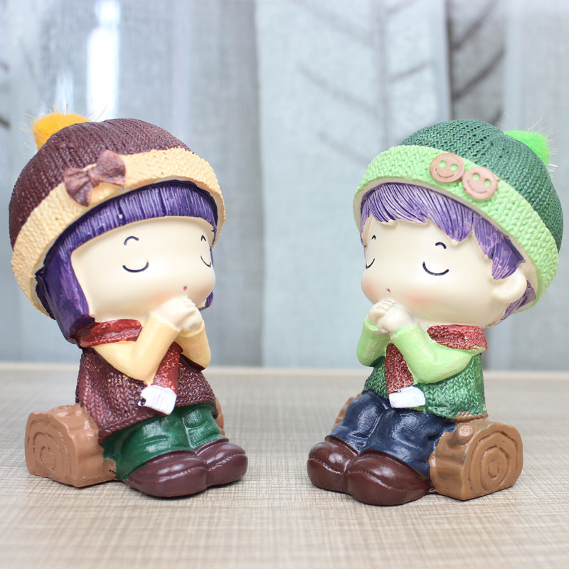 Creative Resin Xu Willing Doll Swing Piece Cute Cartoon Boy Girl Paparazzi Home Car Decoration Couple Gift-Taobao