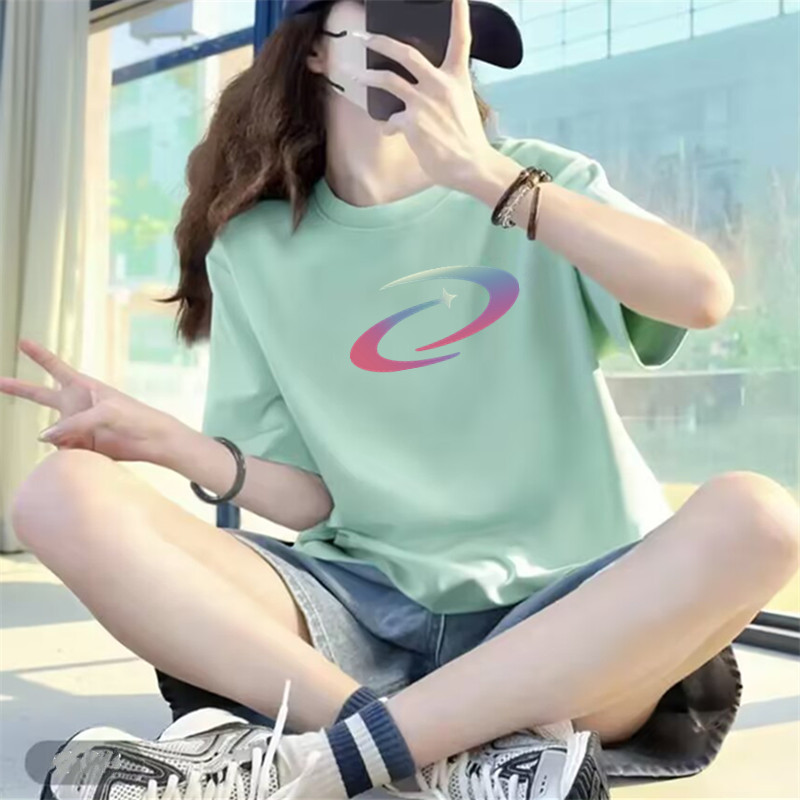 Outlet Short-Sleeve T-Shirt for Women, Summer Mint Green, Brightening, Age-Reducing, Loose Fit, Pure Cotton Half-Sleeve Couple's Top, Base Shirt