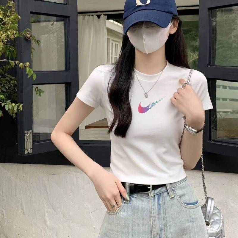 Outlet Women's Spicy White T-Shirt, Stretchy Short-Sleeve T-Shirt, High-Waisted Slim-Fit Base Layer, Sexy Summer Small Size Half-Sleeve