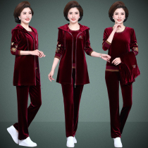 Middle-aged and elderly womens autumn clothing 2021 New golden velvet sportswear middle-aged mother long-length sweater three-piece suit