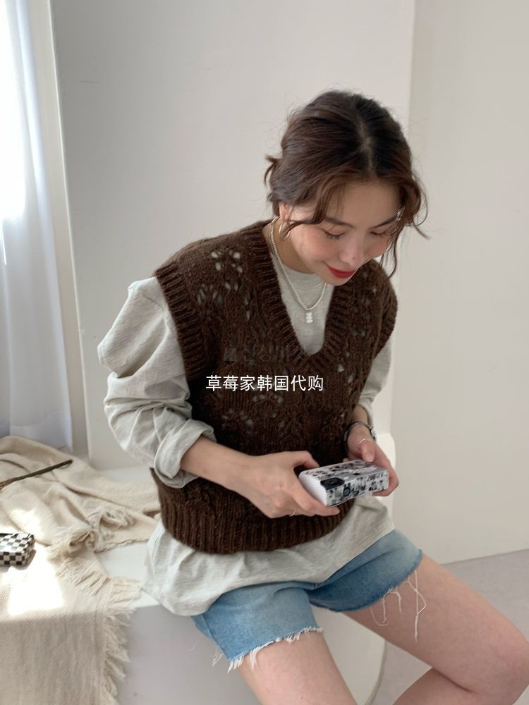 glossy Strawberry Home Korea Dongdaemun Hollow Crochet Knitting Vest