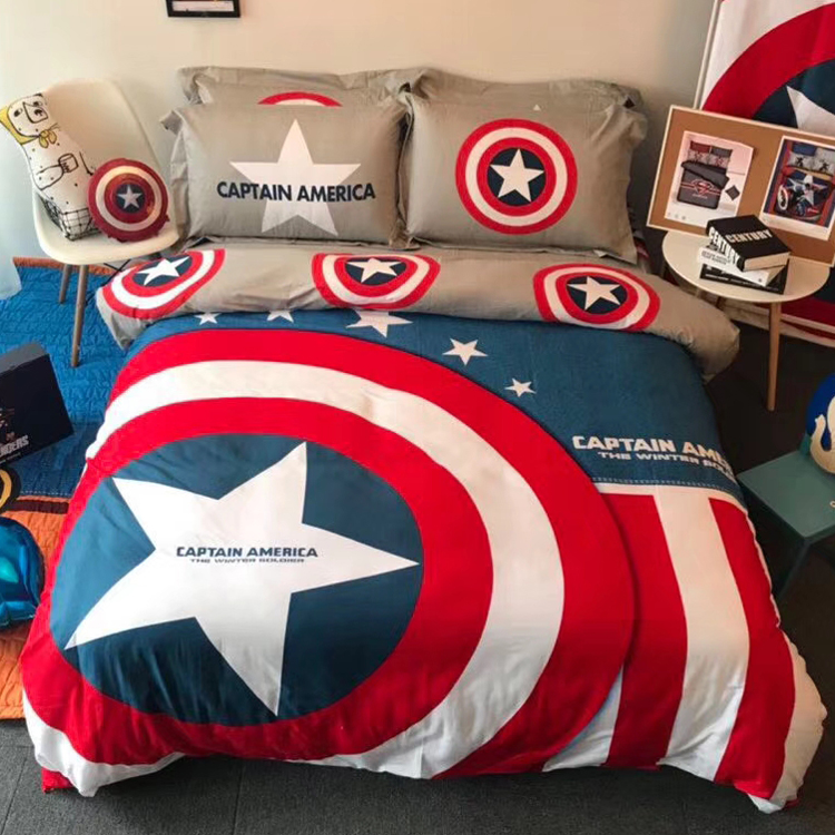 Cotton cartoon children's four-piece set Captain America boy three-piece set Cotton quilt cover bed single bed Li bedding