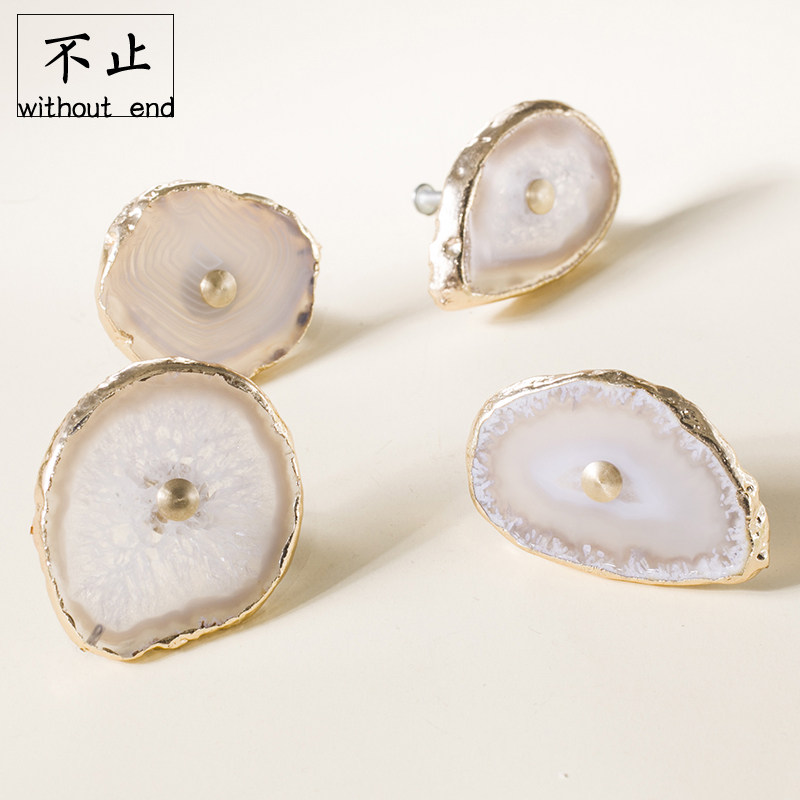 More than] Nordic creative design naturalistic handle Natural Agate stone brass chest of drawers door decorative handle