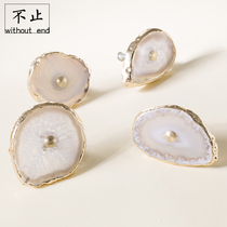 Not only] Nordic creative design naturalistic handle natural agate stone brass drawer cabinet door decorative handle