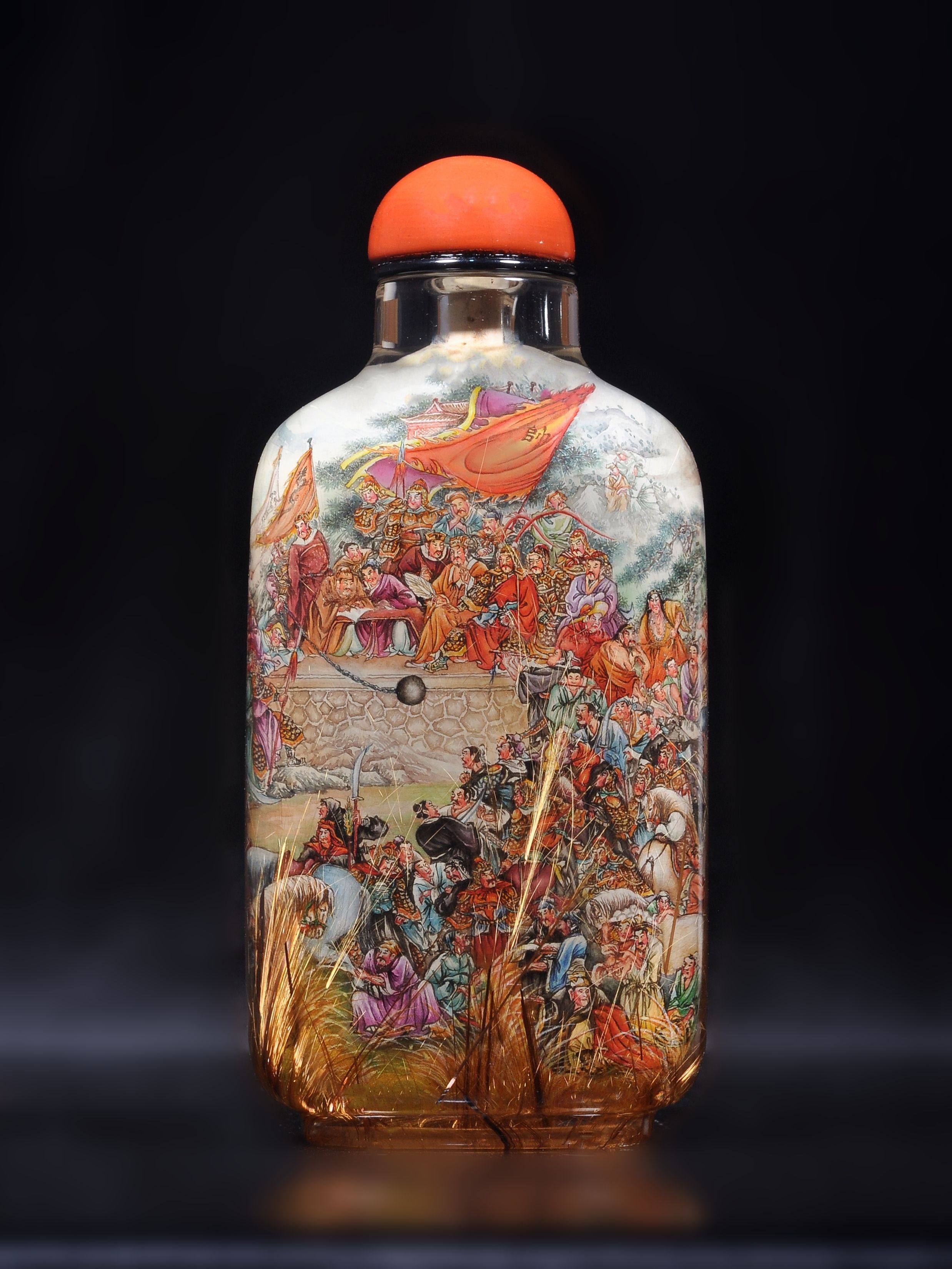 天然钛晶坯料打造的内画艺术：《一百单八将·水浒传》鼻烟壶的魅力