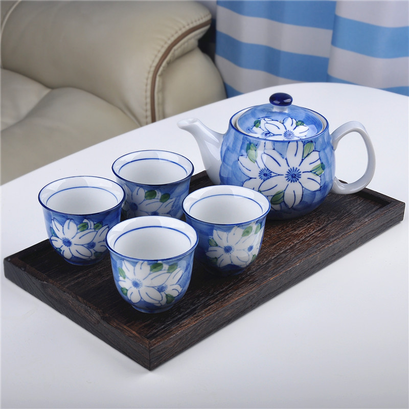 Hand painted ceramic tea set Six sets of Japan-ROK style and wind tea set with filter screen with nursery tray