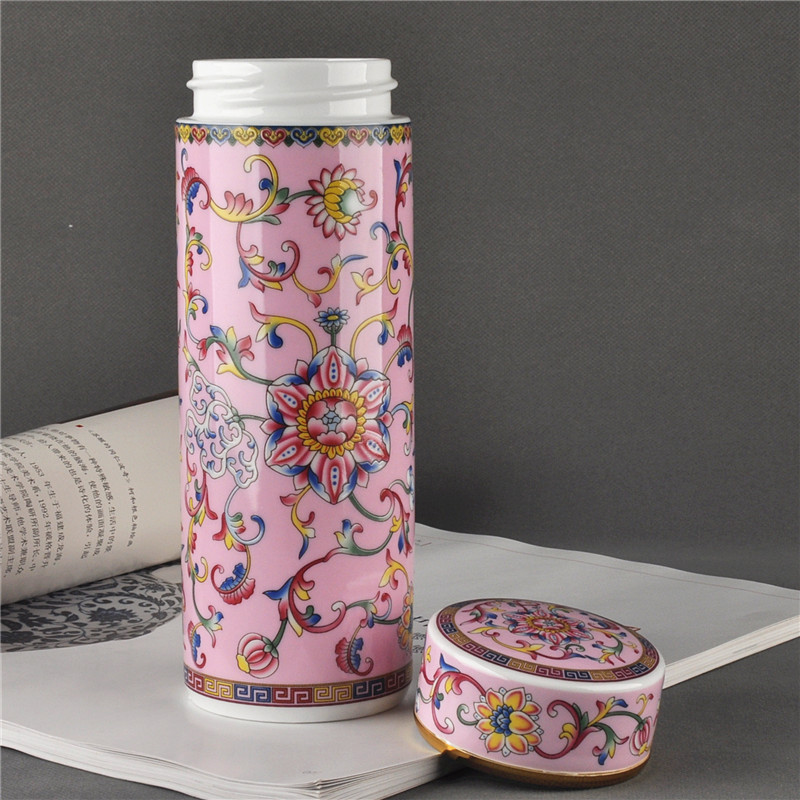 Ceramic double-layer thermos cup portable cup office cup with lid enamel color gift cup