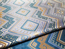 Gold and silver blue woven brocade ethnic pattern silk weave jacquard fabric unique ethnic style Xiangguang weakini original