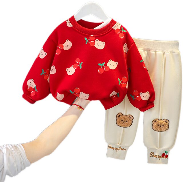 Baby girl 2021 new autumn and winter warm year clothes girl baby foreign style fashionable net red suit plus velvet thickening