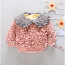  2019 autumn and winter little girl Korean version plus velvet thickened bottoming T-shirt pullover baby plus velvet sweater Korean version