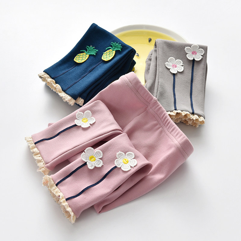 Baby Pants Children Rubber Fascia Hair Loops Long Pants Pineapples Lace lace Three-year-old female baby Autumn Pants Pants Infant Foreign Pie Pants