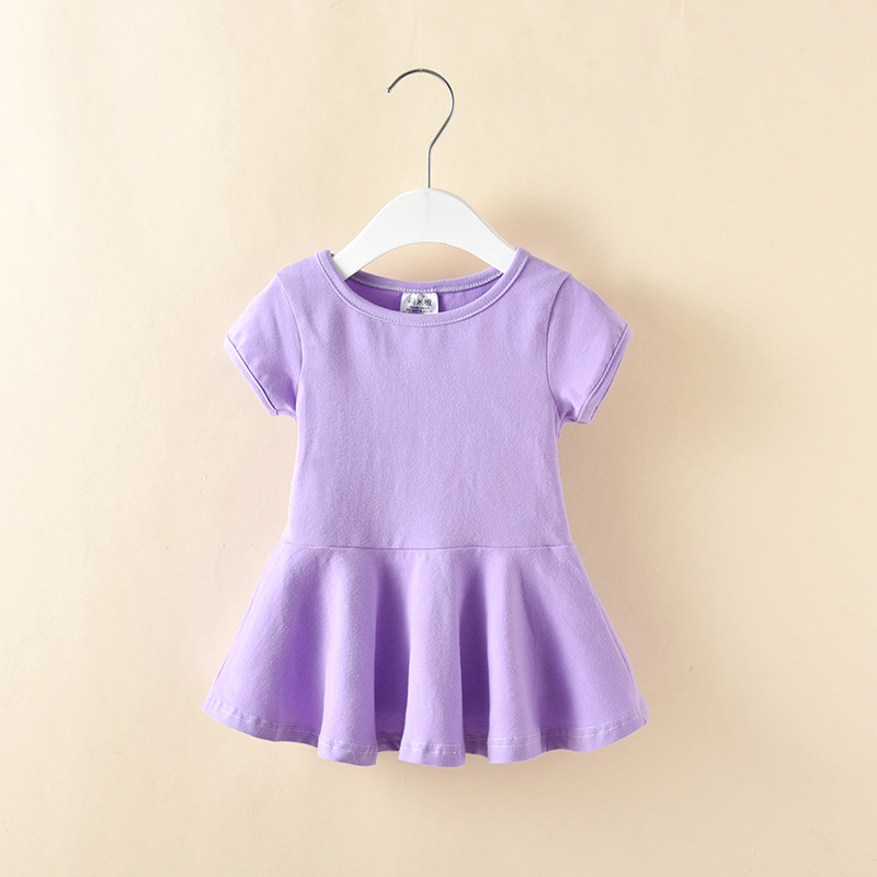 Children's dress Ocean dress pure color Korean version pure cotton skirt Summer clothing short sleeves new 1-2-34-5-6-year-old woman dress