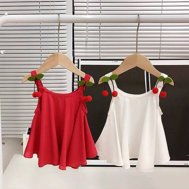 Girl Summer Clothing Harness Ocean Dress Baby Skirt Summer 2020 New Cherry Blouse Red White Coat