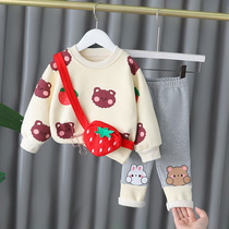 Girl autumn and winter plus velvet set Children Spring and Autumn Winter two-piece set 2021 new female baby thick set