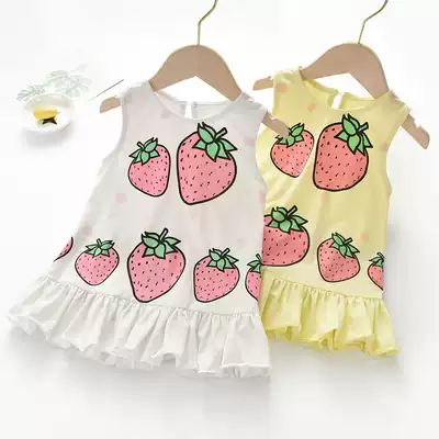 Girls Strawberry Dress Cotton Vest Loose Skirt 1-3-6 Years Old Kindergarten Children Comfortable Skirt