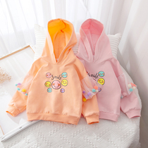 Girls spring clothing sweatshirt with cap spring and autumn printed cover with rainbow ball personality sleeves pure cotton blouse