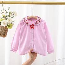 2021 girl shirt autumn and winter foreign air princess lace collar pure cotton cartoon embroidered child baby long sleeve blouse