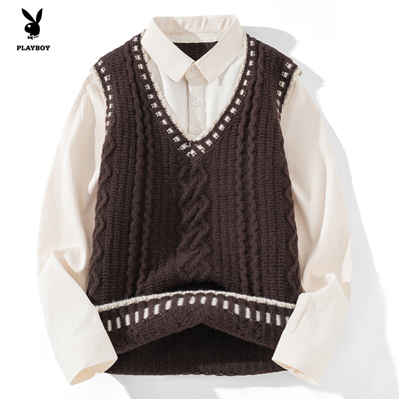 Playboy's New College-Style Twist Vest Sweater Korean Version Student Casual V-Neck Vest Men's Knitwear Playboy's New College-Style Twist Vest Sweater Korean Version Student Casual V-Neck Vest Men's Knitwear