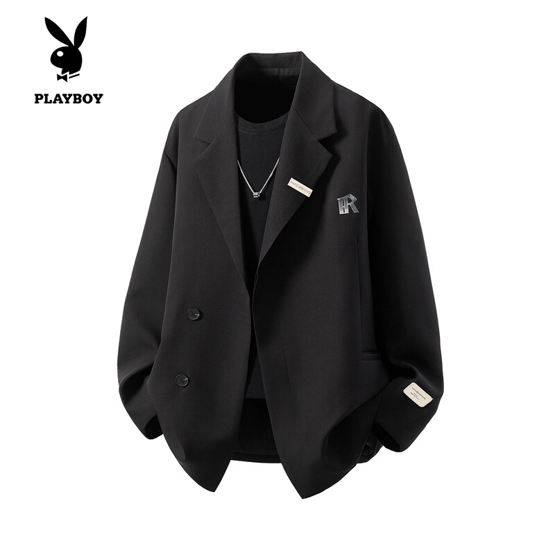 Playboy 2026 Spring New Black Casual Suit for Young Men High-Quality Loose Trendy Fashion Jacket