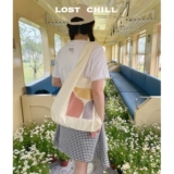 Потерянный охлаждение ниша моранди цветовой блок Canvas Bag Сумка мешка с большой способностью искусство литературная сумка для плеча