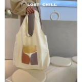 Потерянный охлаждение ниша моранди цветовой блок Canvas Bag Сумка мешка с большой способностью искусство литературная сумка для плеча