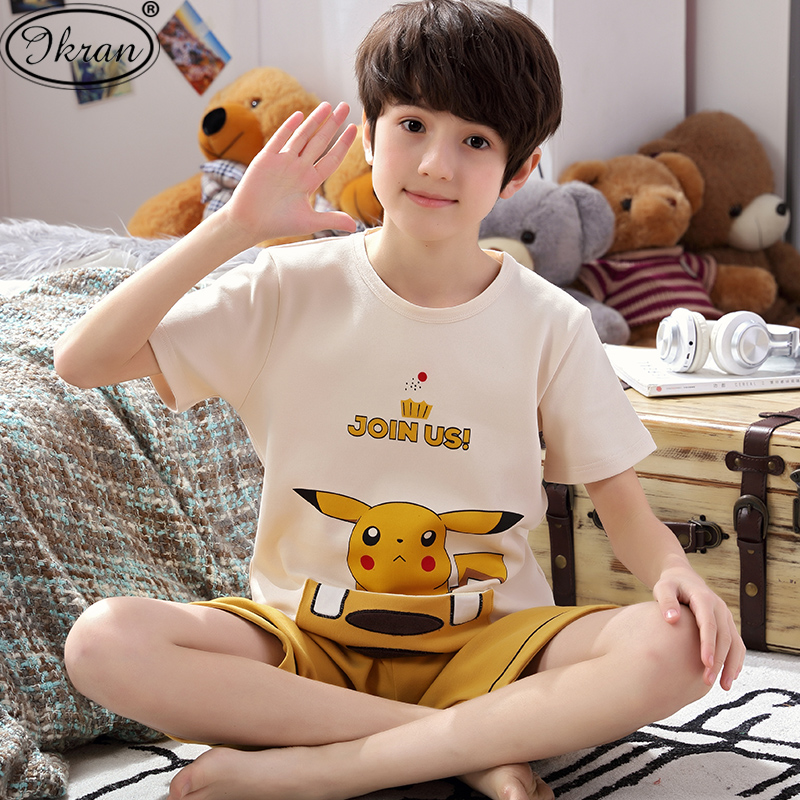 Kids Pajamas Boys Short Sleeve Pure Cotton Summer Thin Cartoon Boys Middle Large Kids Home Clothing Sets Summer