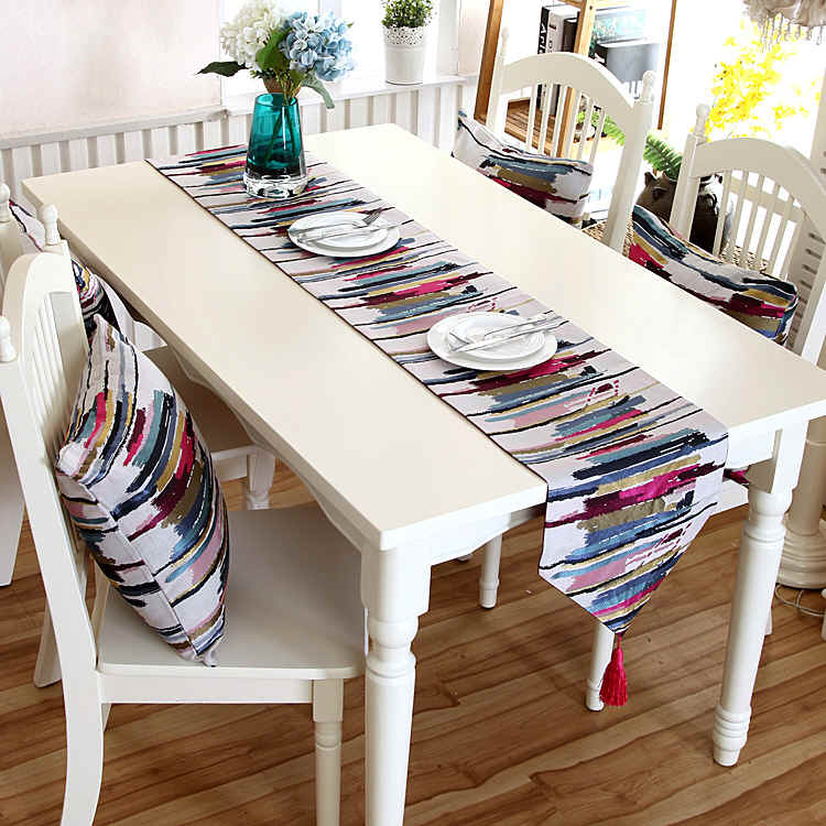 Colorful striped table flag tea table Flag Three-color direct Sale European style cloth Art cover cloth Decorative Dining Banner with pillow Customized