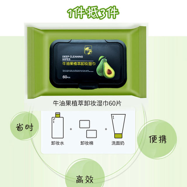 Mianruifang Avocado Makeup Remover Wipes Gentle Cleansing Face Refreshing Disposable Portable 60 Tablets * 4 Pack ອັບເກຣດໃຫມ່