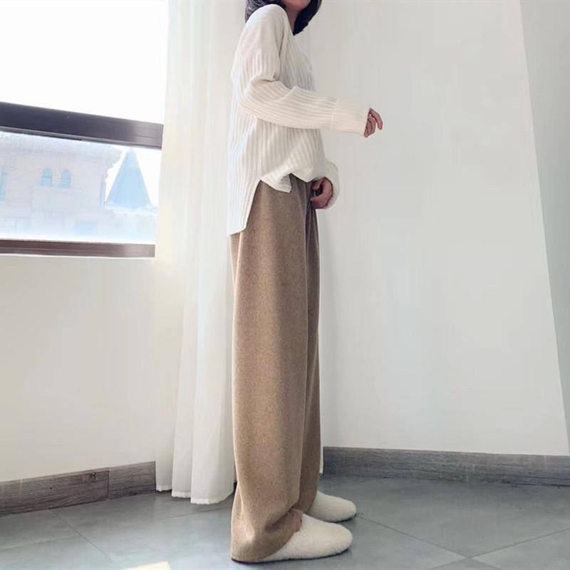 Knitted hair line gestational woman with wide leg pants 2021 autumn and winter outside wearing a lean-on-belly loose covety straight drum pants long pants