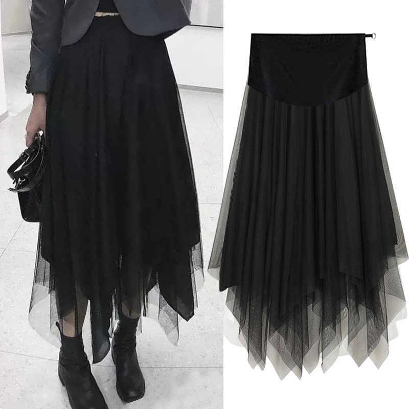 Gestational Woman Dress 2022 Spring Irregular Mesh Yarn Trust half body dress Chaoqiu outside wearing medium long version of fluffy dress