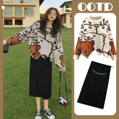 Осеннее демисезонное дизайнерское платье для беременных, юбка, трикотажный свитер, лонгслив, куртка с поддержкой живота, комплект, тренд сезона