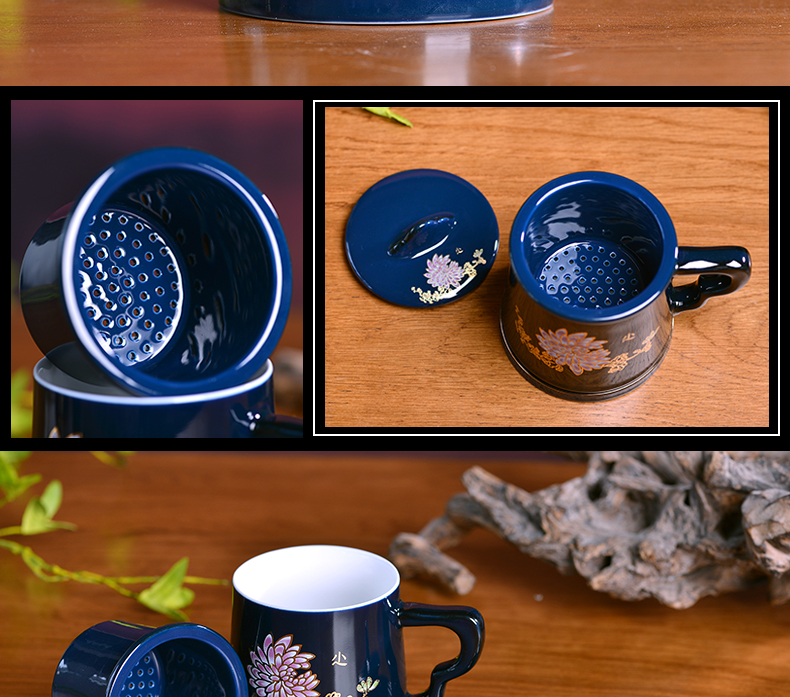 Jingdezhen ceramic cups gift office home tea water in the glass keller cup with cover filter boss